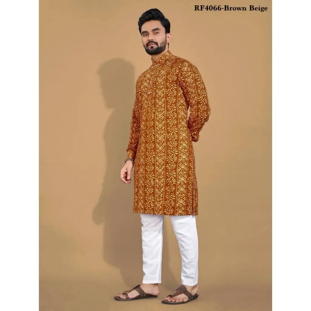 2025 Men's Clothing Stand Collar Golden Print Long Sleeve Shirt Trendy Hip Hop Casual Clothes Ethnic Style Mid-Length Top