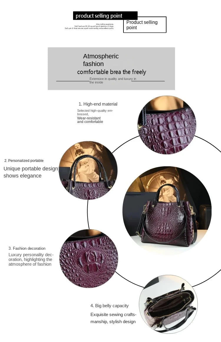 Genuine Leather Women Handbags New Tote Bag Fashion Crocodile Print Bucket Bag Retro Shoulder Messenger Bags Trend 2025