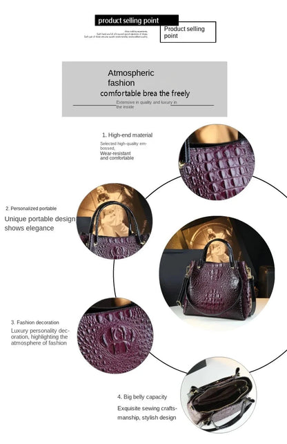 Genuine Leather Women Handbags New Tote Bag Fashion Crocodile Print Bucket Bag Retro Shoulder Messenger Bags Trend 2025