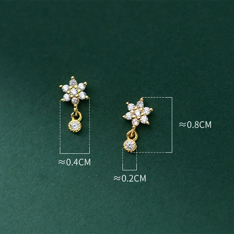 WANTME 925 Sterling Silver Fashion Sweet Flower Shiny Zircon Spiral Bead Stud Earrings for Women Cute Ear Bone Piercing Jewelry - AMULET RING STORE