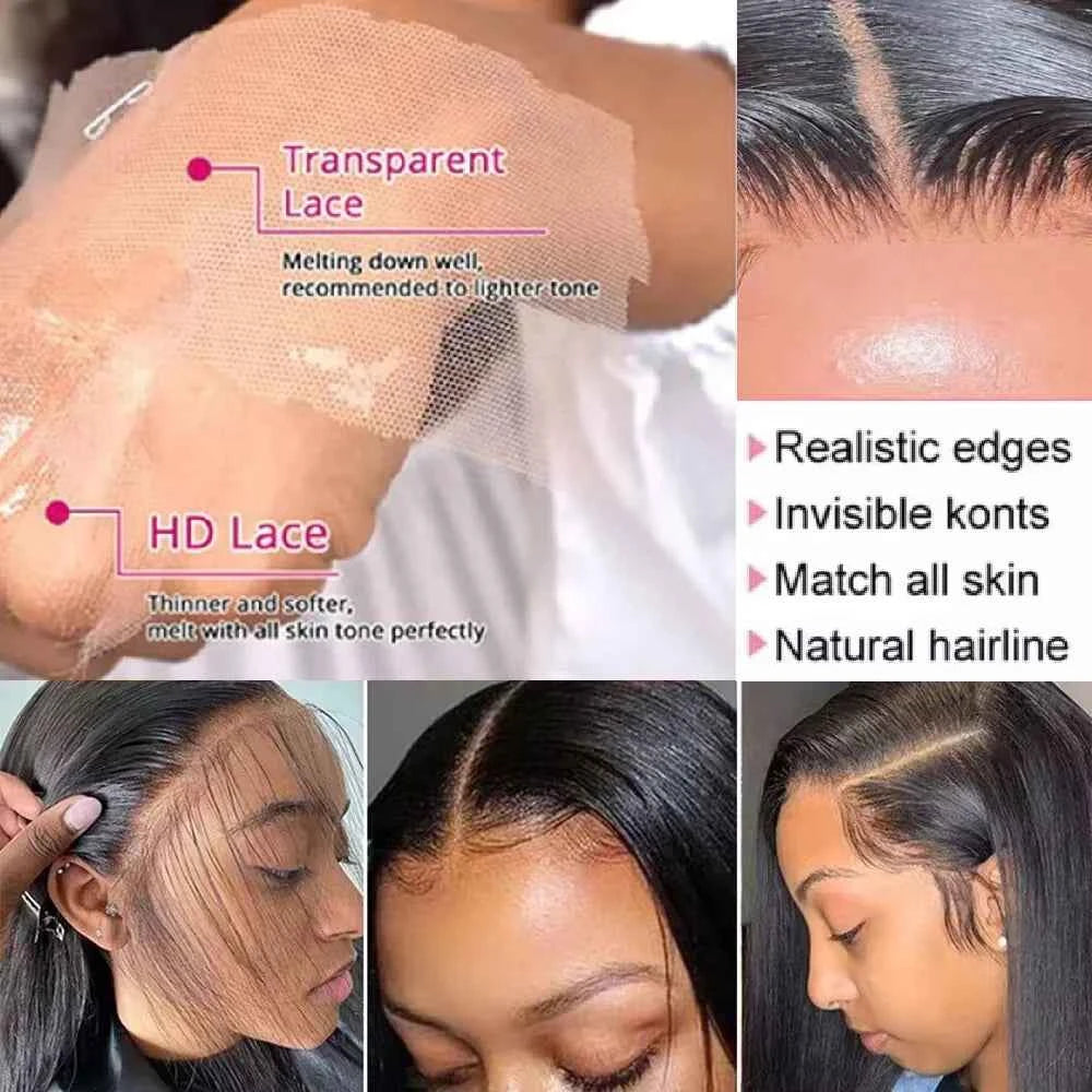 40 42 46 inches 200 Density Straight 13x6 HD Transparent Lace Natural Color Brazilian Human Hair Wig For Women Frontal Lace Wig