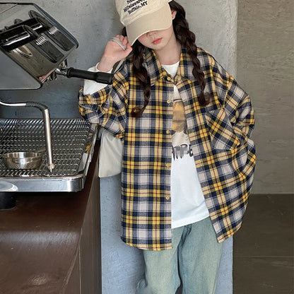 2025 Spring Girls Plaid Shirt Comfort Fashion Teen Kids Tops Clothes Casual All-match Long Sleeve Children Blouse 10 12 13 Years