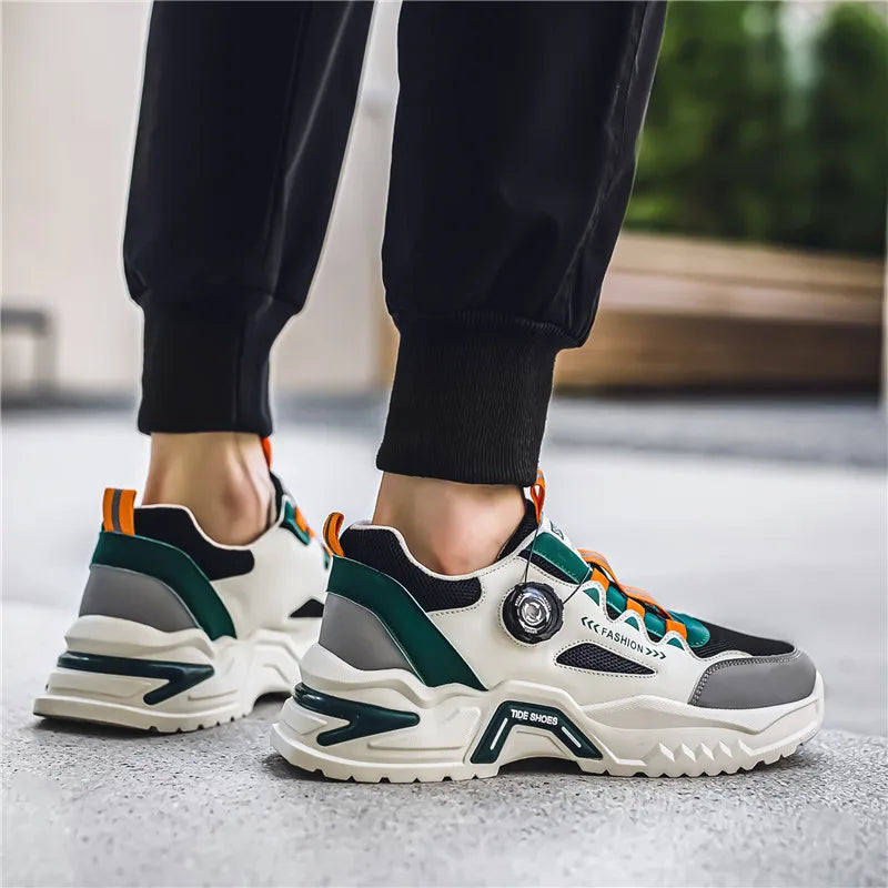 Men's Korean rotating buckle fashion casual sports shoes four season soft soled non slip outdoor running shoes student sneakers - AMULET RING STORE