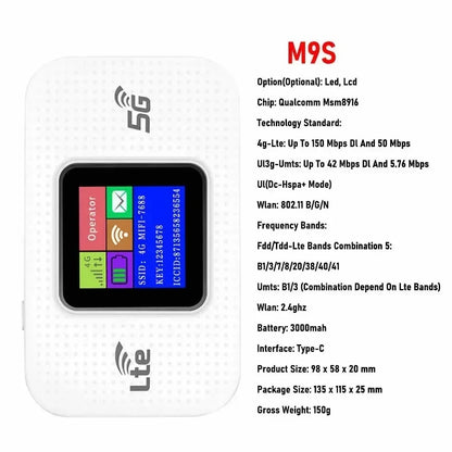 M9S/MF68E/H5577R 4G Lte Router Wireless Wifi Portable Modem Mini Outdoor Hotspot Pocket Mifi 150mbps Sim Card Slot Chip 3000mAh - AMULET RING STORE
