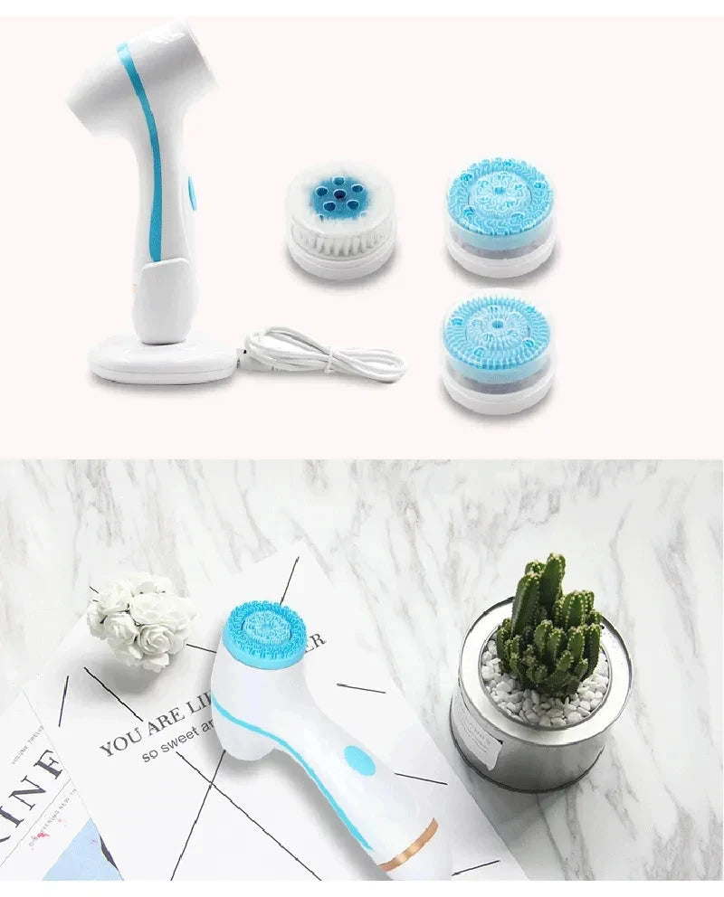 3 In 1 Electric Cleansing Brush Vibrations Facial Cleaner Face Massager Sonic Rotating Cleansing Brush Face Deep Cleansing Tool