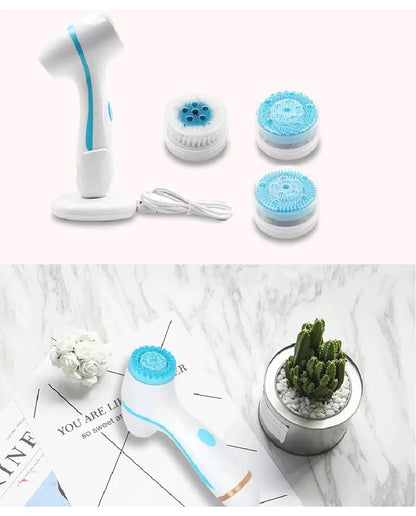 3 In 1 Electric Cleansing Brush Vibrations Facial Cleaner Face Massager Sonic Rotating Cleansing Brush Face Deep Cleansing Tool