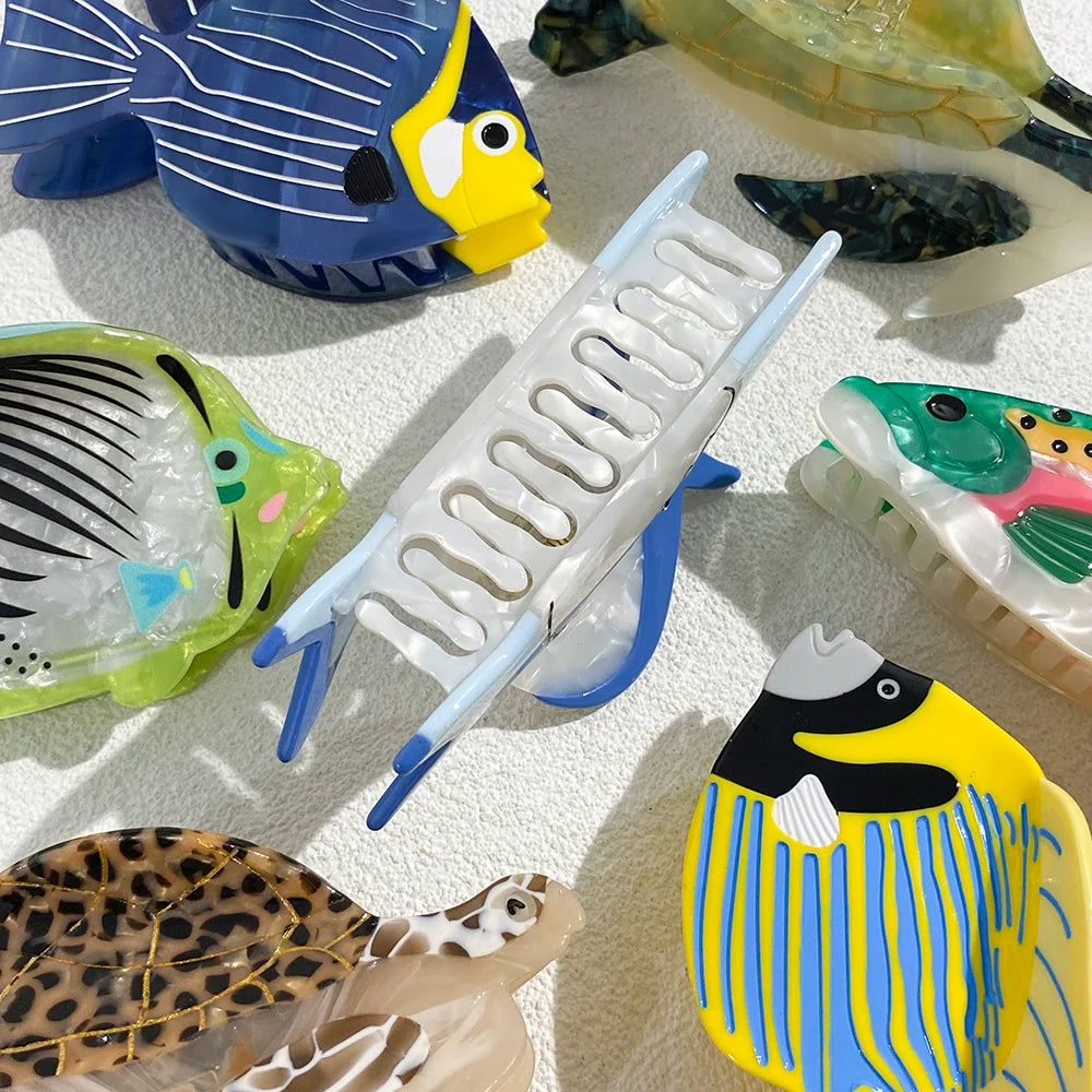 Creative Funny Acetate Tortoise Sturgeon Fish Shark Hairpin Oversize Marine Animal Barrettes Thick Hair Clip Claw Accessories - AMULET RING STORE