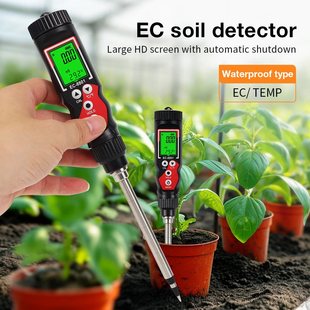 2 In 1 Soil EC Meter Handheld Digital Soil Tester Multifunction EC Temp Detector Backlit Soil EC Analyzer for Garden Greenhouse - AMULET RING STORE