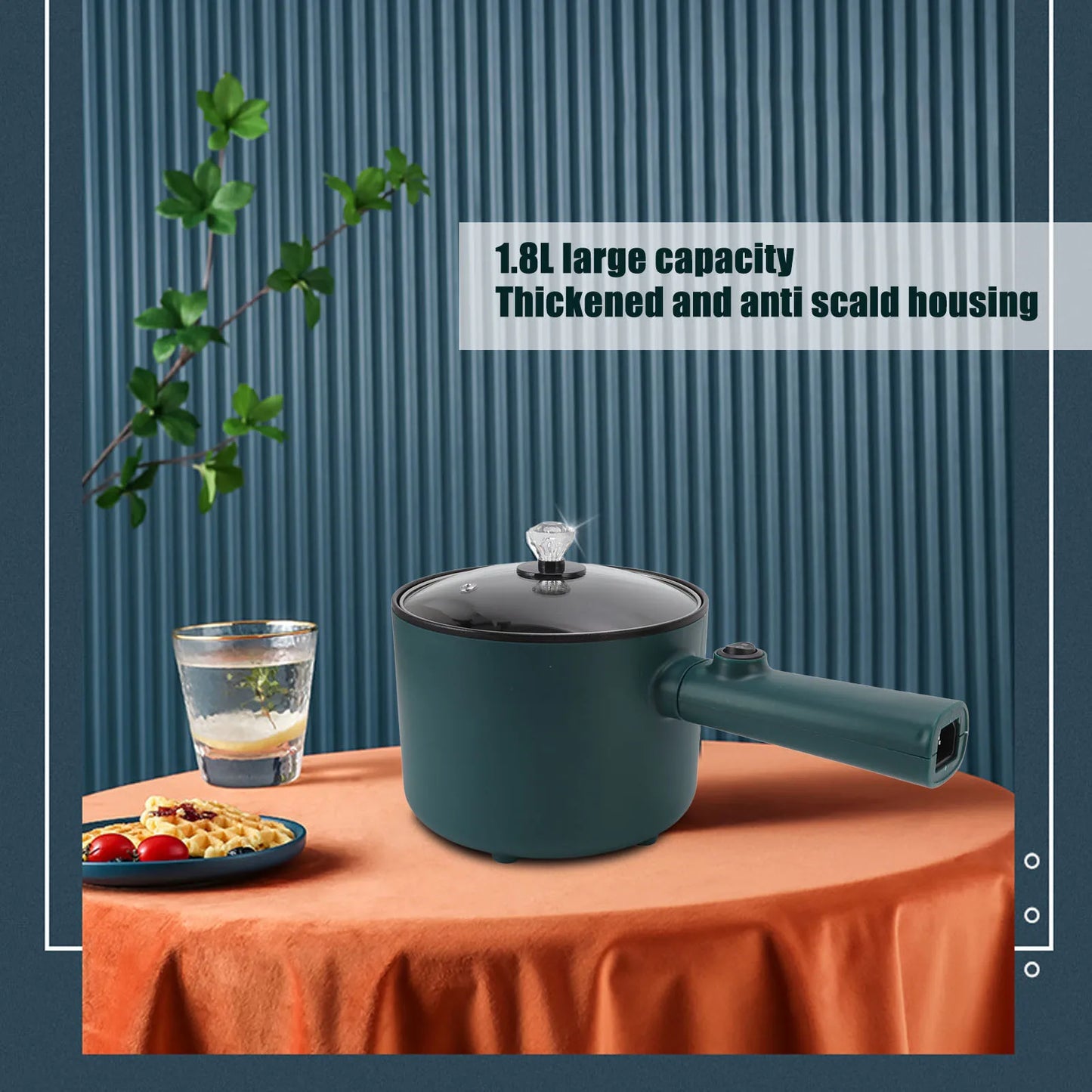 Electric Cooking Pot Electric Hot Pot Long Handle Multi Function Nonstick Coating 1.8L Capacity for Home - AMULET RING STORE