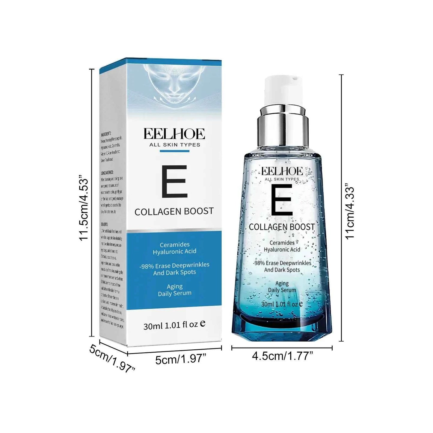 EELHOE 30ml Collagen Boost Aging Serum Firming Skin Fade Fine Lines Wrinkles Dark Spots Correcting Nourishing Essence Skin Care