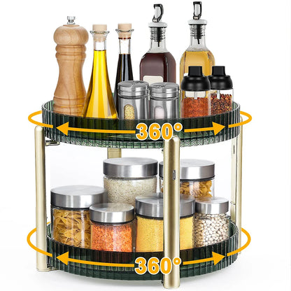 Kitchen Spice Rack Double Layer 360° Rotating Seasoning Holder Large Capacity Shelf Snacks Cosmetics Office Bathroom Storage - AMULET RING STORE