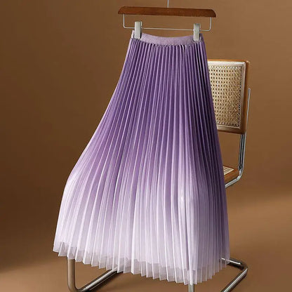 2023 Summer Tulle Mesh Gradient Skirt High-end High Waist Long Skirt Elegant Evening Party Sexy A-line Pleated Skirts Women Boho