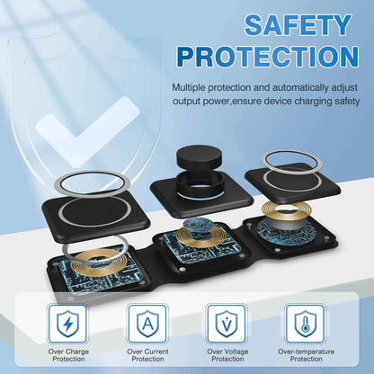 Magnetic Wireless Charger 3 In 1 Travel Charging Flexible Fast Charging Dock Station for Apple Devices for iPhone 16 15 14 13 12