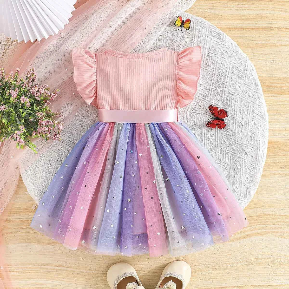 Baby Girl Cute Dress New Summer Toddler Kids Mesh Tutu Dresses Sequin Bow Children Birthday Party Dress Baby Girls Tulle Clothes