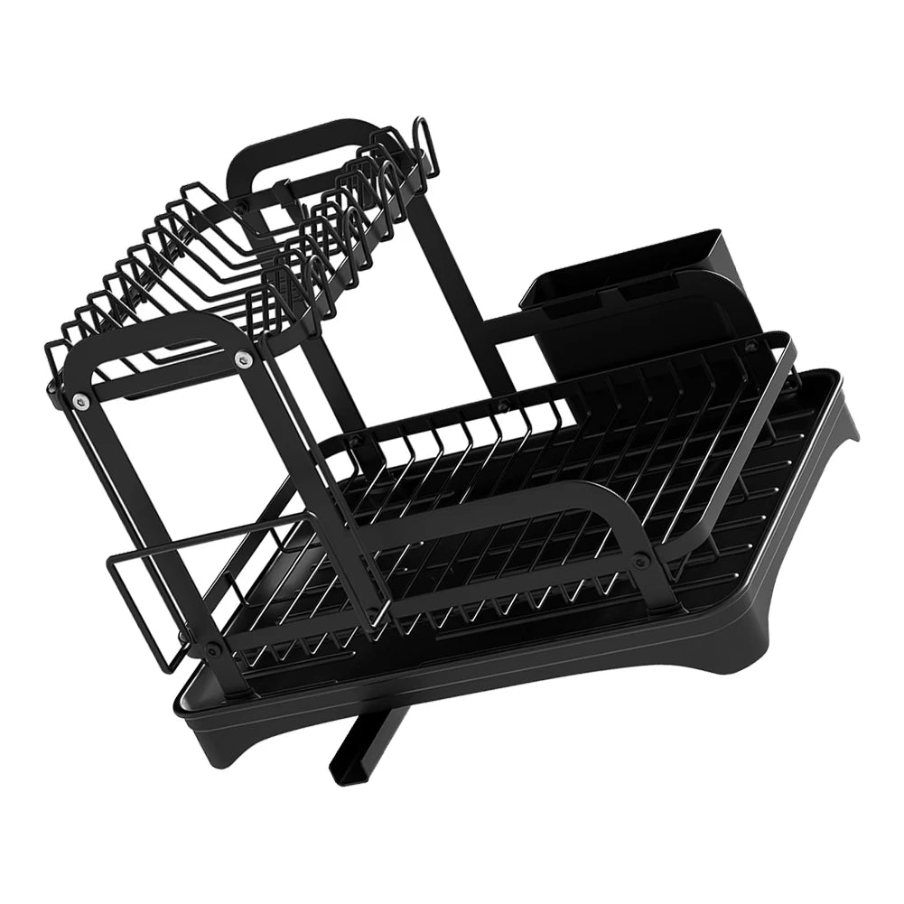 New 360° rotating storage rack double-layer kitchen tableware drying rack with drain tableware storage rack for tableware - AMULET RING STORE
