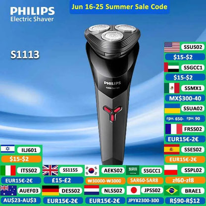 PHILIPS S1113 Electric Shaver USB Charge Stainless Steel PowerCut Blade Razor Triple Floating Head Men Fast Shave Beard Trimmer