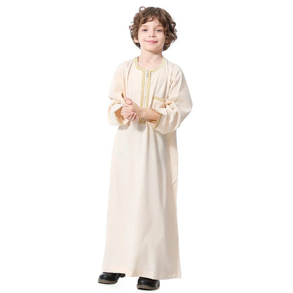 Small Size Muslim Man Clothing Islamic Muslim Arabic Men's Robe Long Sleeve Embroidered Stand Collar Arabian Thobe