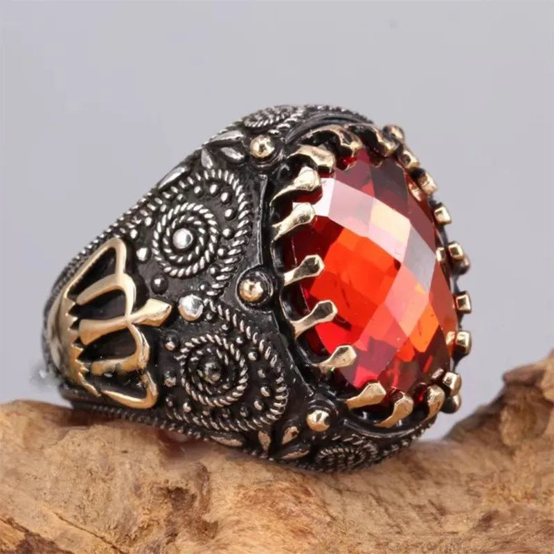 Brown Retro Tiger Stone Men's Ring Personality Ring Fashion Temperament To Attend The Banquet Luxury