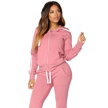 2023 Women's Sports Set Three Stripe Sweater Two Piece Jogging Set Casual Zip Hoodie+Sports Pants Sports Shirt Jogging Set
