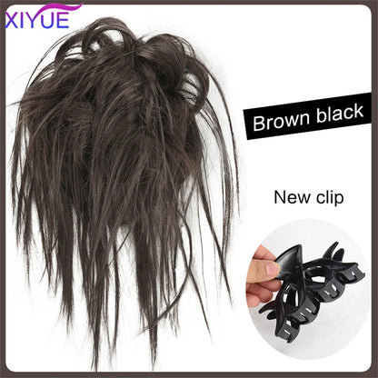 XIYUE Synthetic Messy Hair Bun Tousled Hairpiece Elastic Band Chignon Curly Scrunchie Updo Cover Hair Tail for Women Pink - AMULET RING STORE