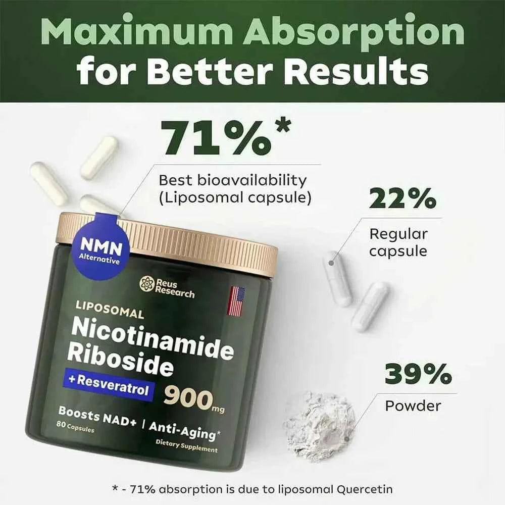 NAD+ Booster 900mg Anti-Aging Supplement with Nicotinamide Riboside Resveratrol Free Shipping