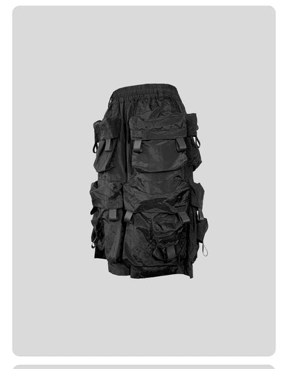 Mauroicardi Spring Summer Cool Handsome Thin Black Nylon Cargo Shorts for Men with Many Pockets Luxury Emo Techwear Clothes 2025