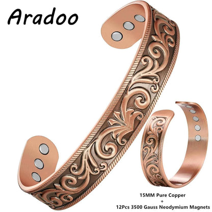 ARADOO Copper Bracelets for Women 99% Pure Copper Handwoven Bracelet Cuff Bangle
