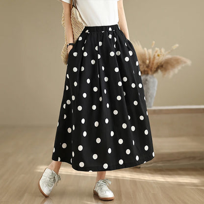THHONE Summer Skirt Women 2025 High Waist Loose Fashion Vintage Dot Casual Korean Style Elegant A-line Skirts Women's Clothing