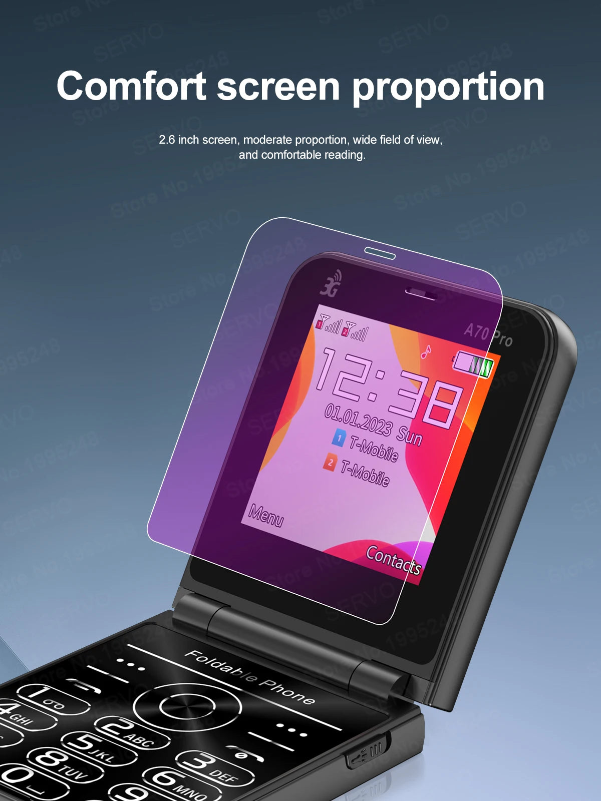SERVO A70 Pro 3G Network Foldable Phone Speed Dial Call Recording FM Radio Flashlight Key 2.6" Screen Flip Phones 2 SIM Standby