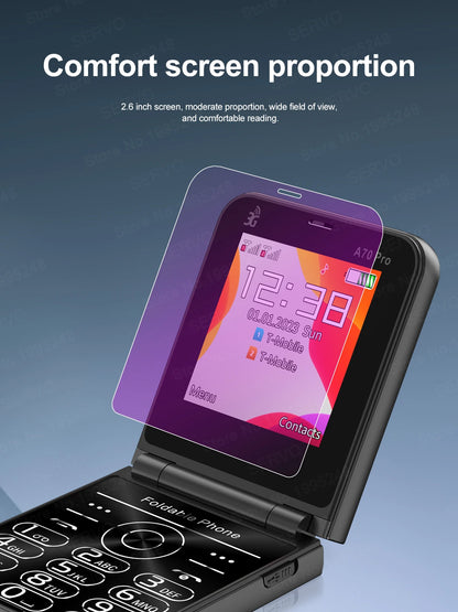 SERVO A70 Pro 3G Network Foldable Phone Speed Dial Call Recording FM Radio Flashlight Key 2.6" Screen Flip Phones 2 SIM Standby
