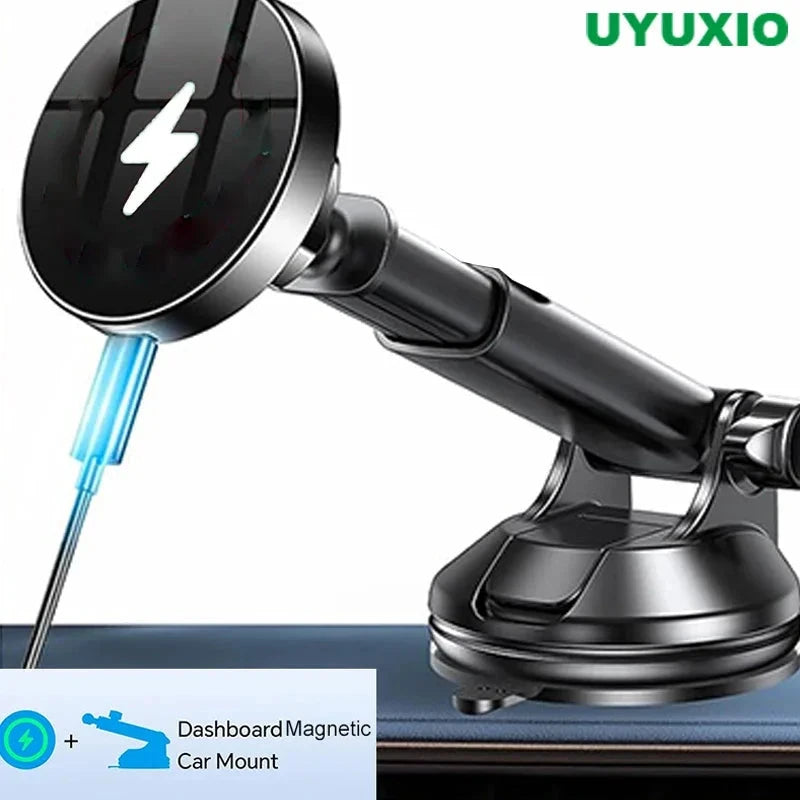 UYUXIO Strong Magnetic Wireless Car Phone Charger Adapter 15W Dashboard Windshield Car Phone Holder for iPhone 16 15 14 Pro Max