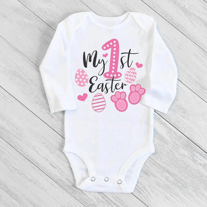 My First Easter Baby Bodysuit Easter Party Infant Outfit Cute Bunny Printed Newborn Long Sleeve Romper Holiday Toddler Jumpsuit - AMULET RING STORE