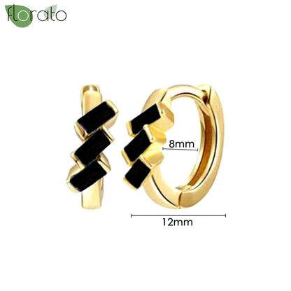 925 Sterling Silver Needle Fashion Round Pendant Small Earrings Luxury Gold Hoop Earrings for Women Premium Black Jewelry Gifts - AMULET RING STORE