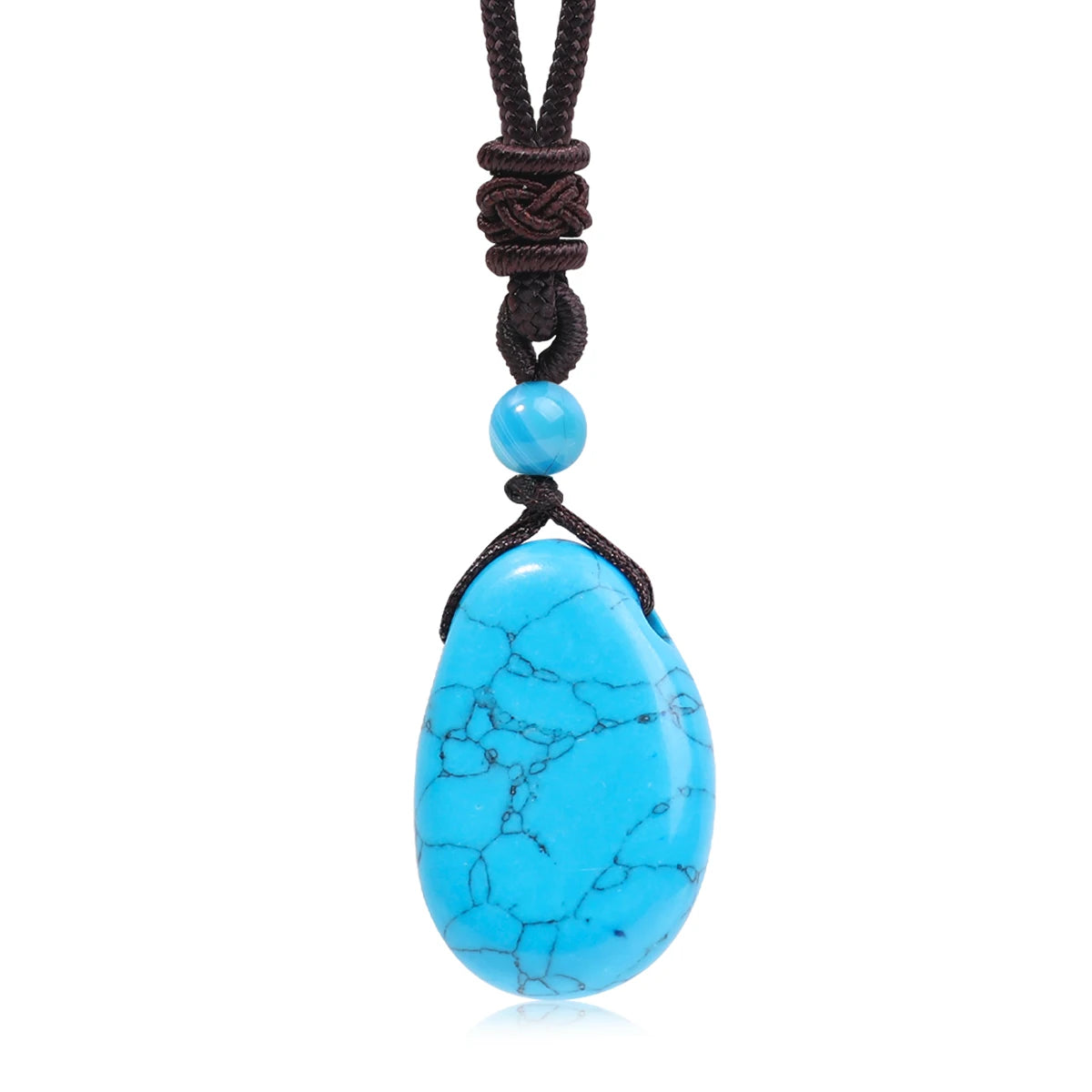 Casual Simple Natural Water Droplet Pendant Necklace Amethyst Opal Obsidian Red Agate Pendant Adjustable Cord Chain Necklace