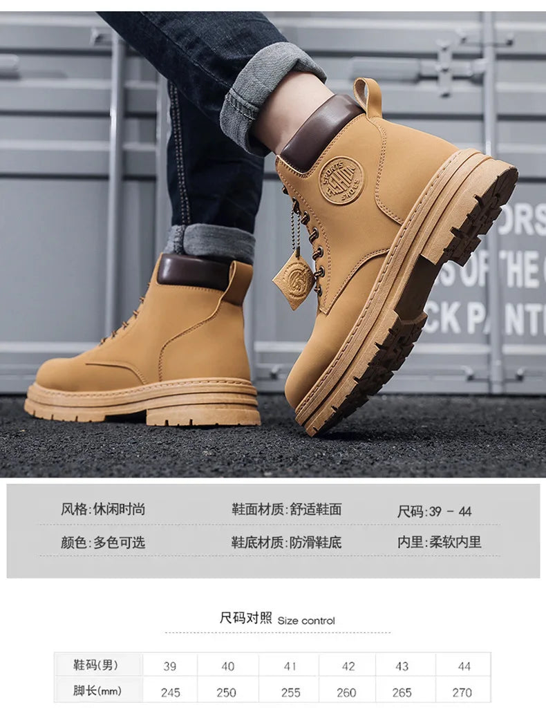 2025 new men's shoes autumn high cut workwear boots British style short boots Korean version versatile thickness boots shoes - AMULET RING STORE