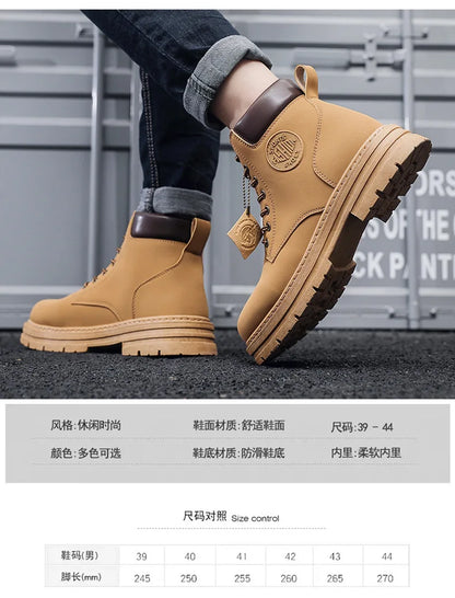 2025 new men's shoes autumn high cut workwear boots British style short boots Korean version versatile thickness boots shoes - AMULET RING STORE