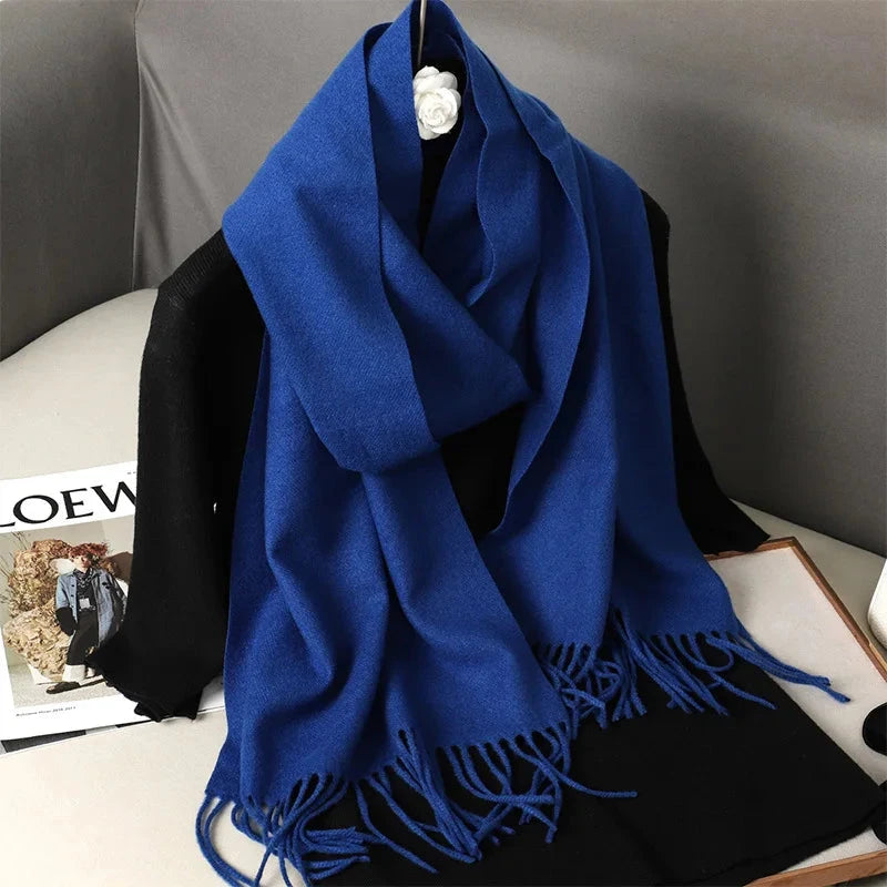 62Color Solid Women Winter Scarf Warm Thicken Cashmere Shawl Outdoor Fashion Luxury Tassels Pashmina Lady Wrap Windproof Scarves