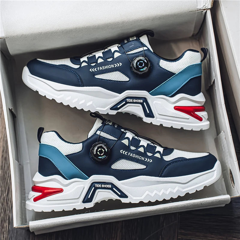 Men's Korean rotating buckle fashion casual sports shoes four season soft soled non slip outdoor running shoes student sneakers - AMULET RING STORE