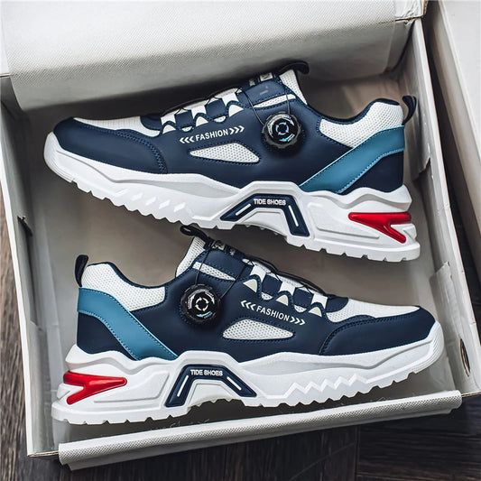 Men's Korean rotating buckle fashion casual sports shoes four season soft soled non slip outdoor running shoes student sneakers - AMULET RING STORE