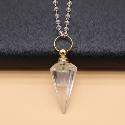 Natural Clear Quartz Stone Essential Oil Diffuser Pendant Stone Bead Chain Perfume Bottle Pendant Necklace Women Jewelry Party - AMULET RING STORE