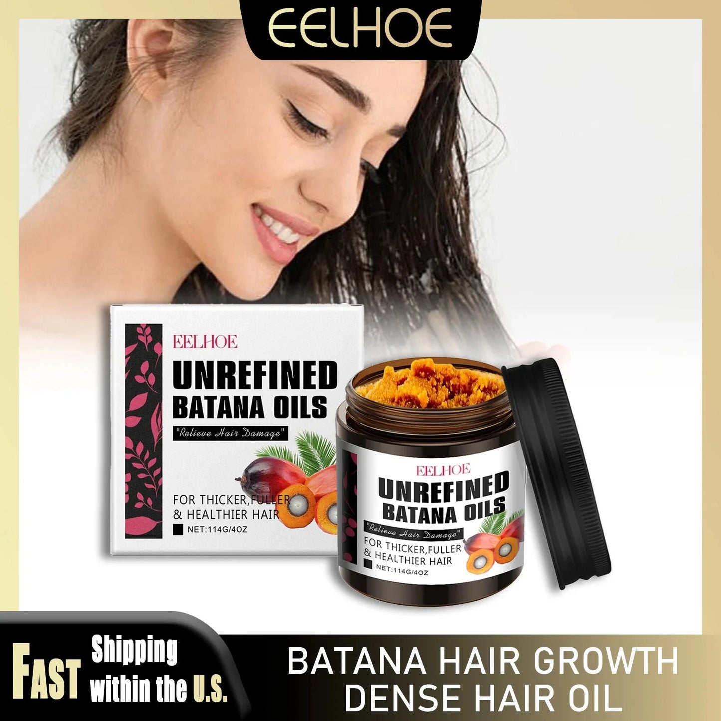 EELHOE 114g Batana Ginger Hair Growth Oil Pure Natural Anti Hair Loss Breakage Nourishing Strengthening Thickness Hair Nutrition