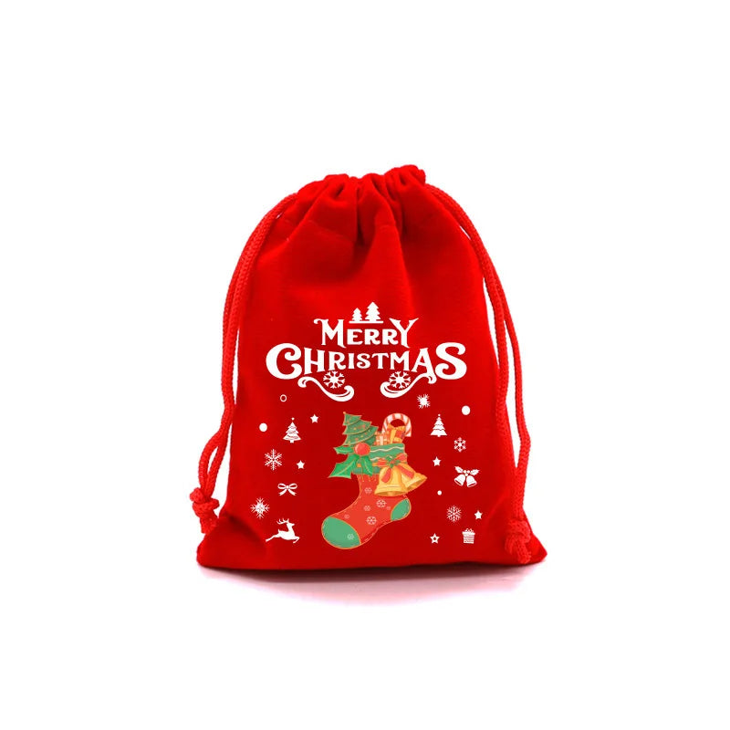 1PC Red Christmas Velvet Bags Drawstring Pouch Candy Gift Bag Bracelet Earrings Necklaces Jewelry Packaging Storage Bags - AMULET RING STORE