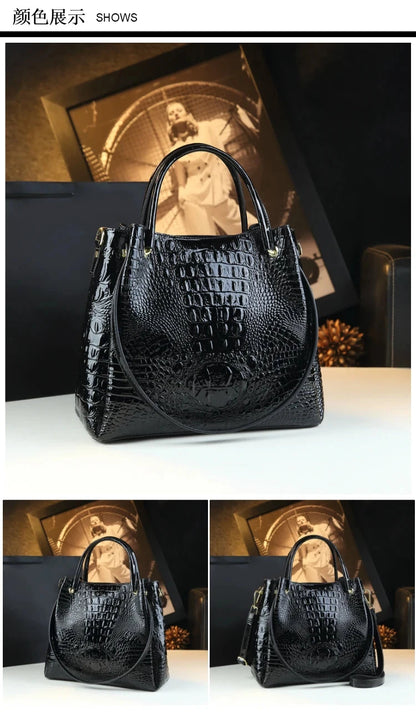 Genuine Leather Women Handbags New Tote Bag Fashion Crocodile Print Bucket Bag Retro Shoulder Messenger Bags Trend 2025
