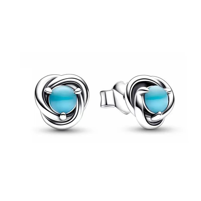 European 925 Silver Zodiac Earrings Stud Birthday Stone Suitable for Women's Exquisite Jewelry for Women's Party