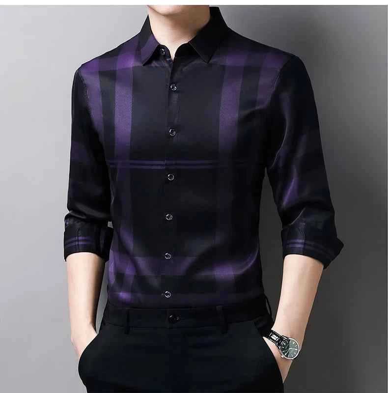 Autumn long sleeved shirt for men Business casual long sleeved plaid shirt for men