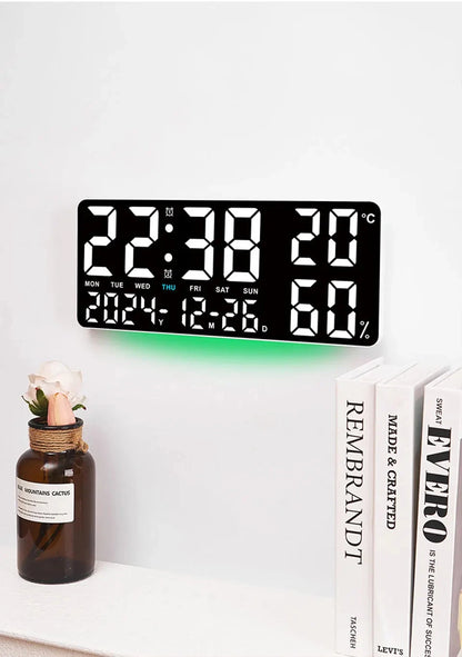 Digital Wall Clock with Atmosphere Lights Remote Control TEMP Humidity Display LED Large Table Clock Multifunctional Alarm Clock