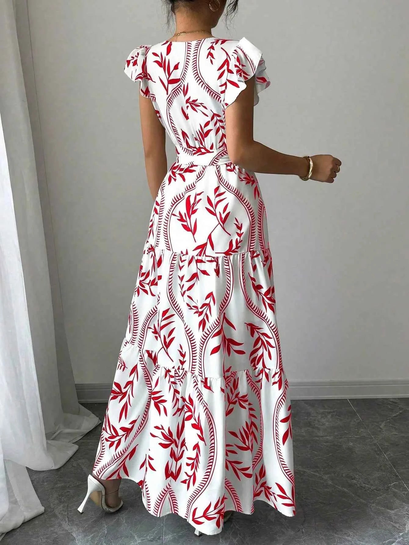 New Summer Women's Printed Lace-up Dress,Short Sleeved Dresses,White Dresses,Elegant Dresses For Ladies,Woman's 2025 Clothing