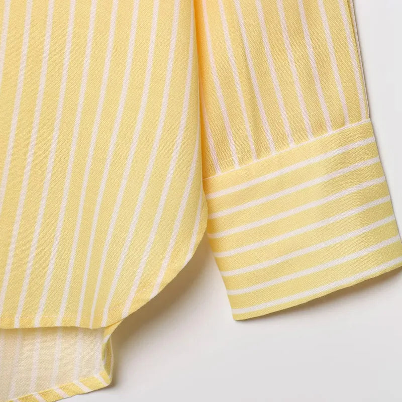 HXAO Women's Striped Shirt Long Sleeve Yellow Shirt Spring Summer Long Button Up Shirts And Blouses Casual Loose Fit Shirt