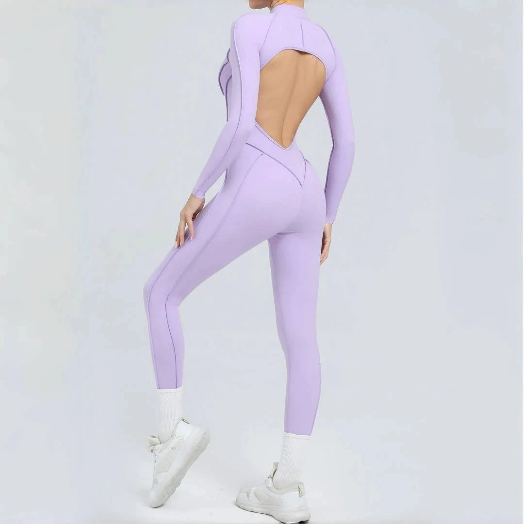 Seamless Yoga Jumpsuit Sports Fitness Backless Tight Zipper Long-sleeved One-Piece Workout Clothes Gym Leggings Sportswear
