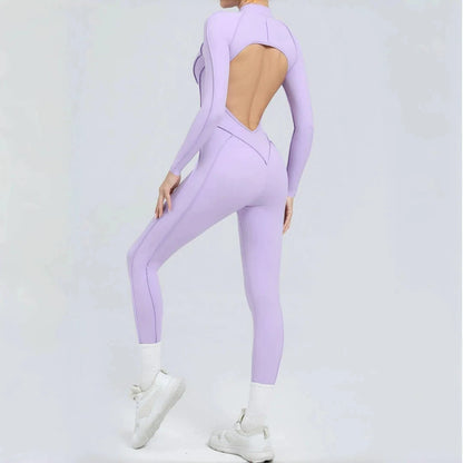 Seamless Yoga Jumpsuit Sports Fitness Backless Tight Zipper Long-sleeved One-Piece Workout Clothes Gym Leggings Sportswear